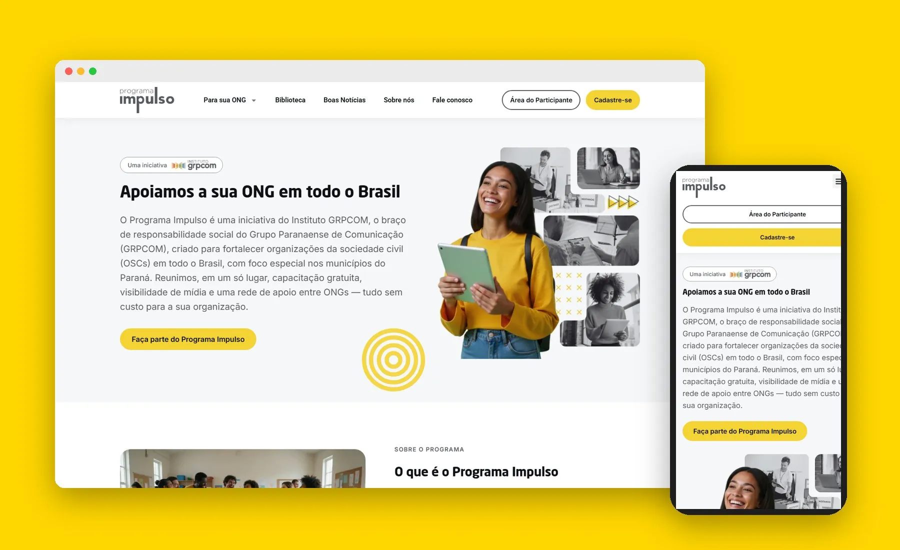 Site novo do Programa Impulso no computador e no celular
