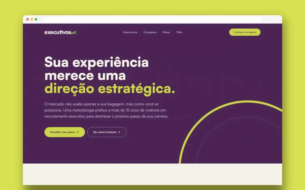 Página de vendas da Executivos.vc: Sua experiência merece uma direção estratégica