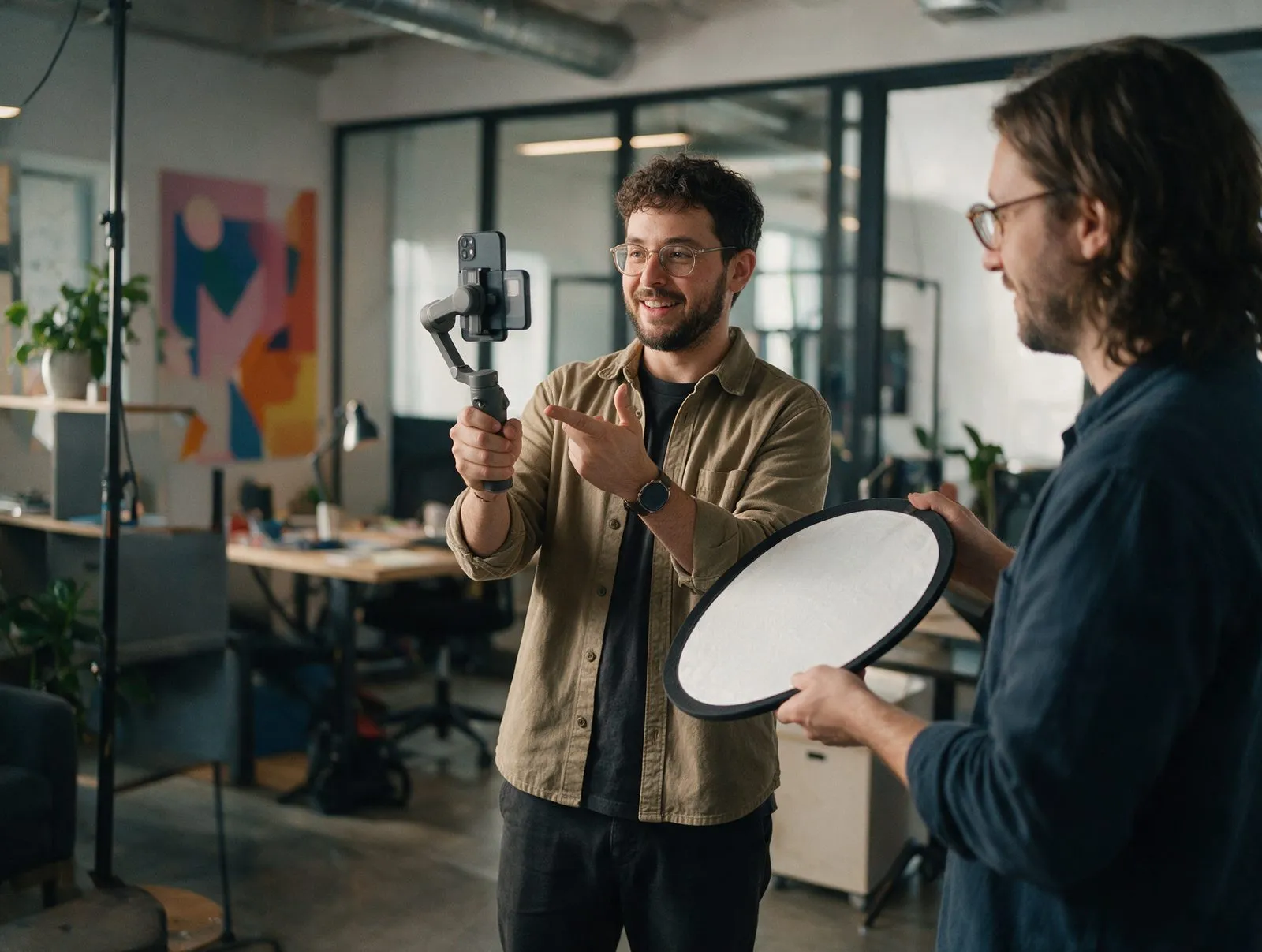 Bastidores da gravação de um vídeo curto para redes sociais