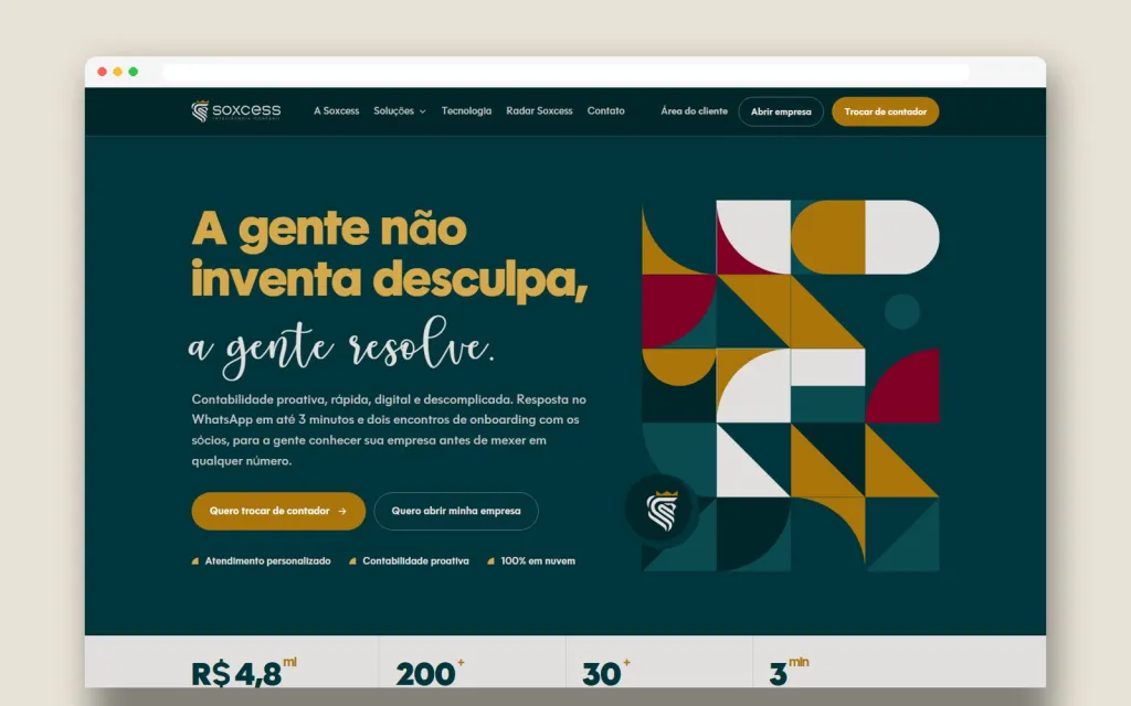Home do novo site da Soxcess: A gente não inventa desculpa, a gente resolve