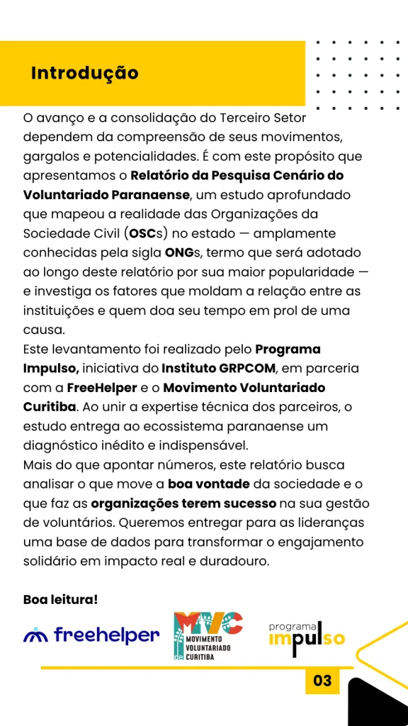 Página do Relatório Cenário do Voluntariado Paranaense